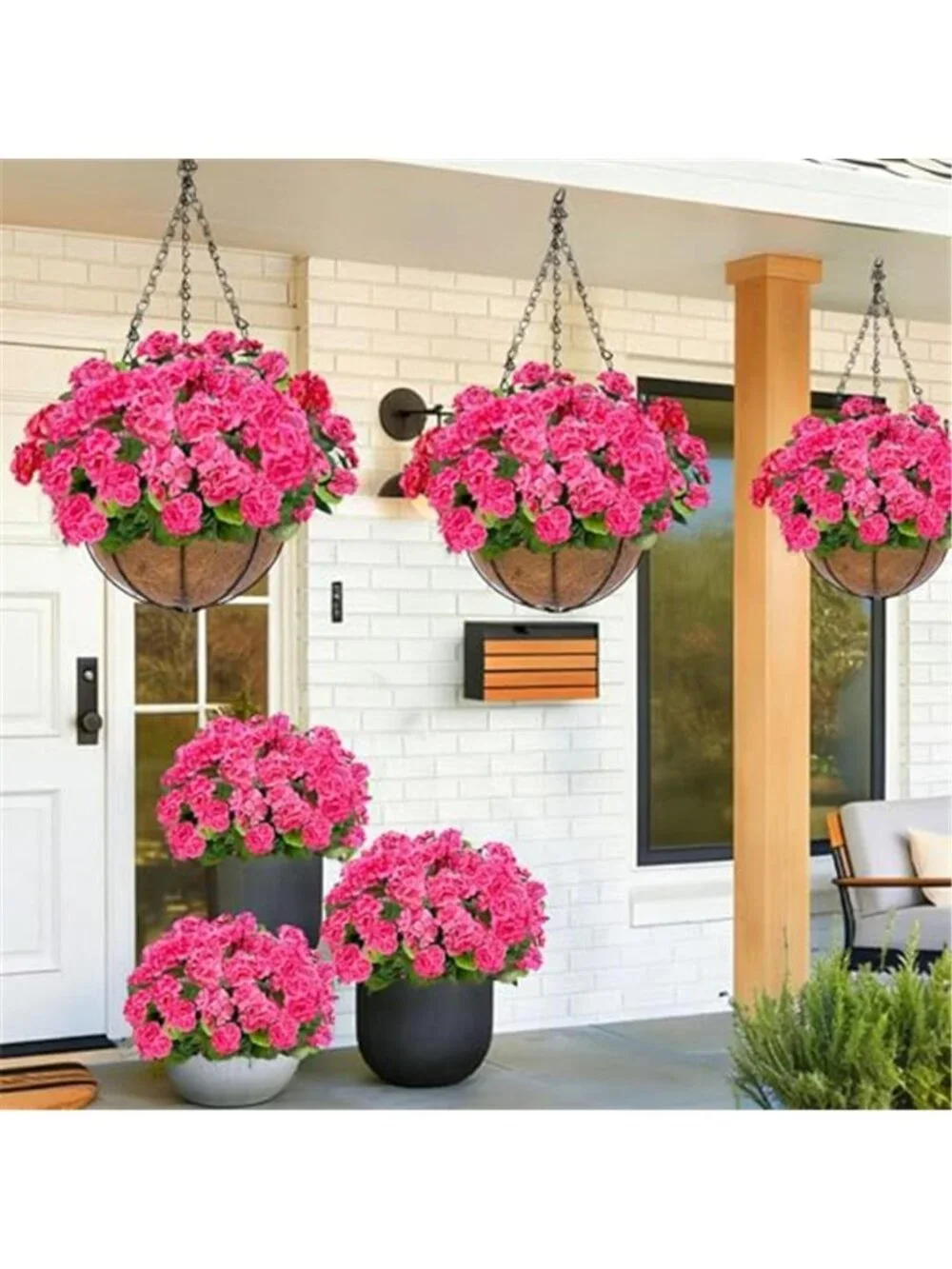 Artificial Geranium Flowers UV Resistant Faux Outdoor Porch Planter Decor 4 Pack